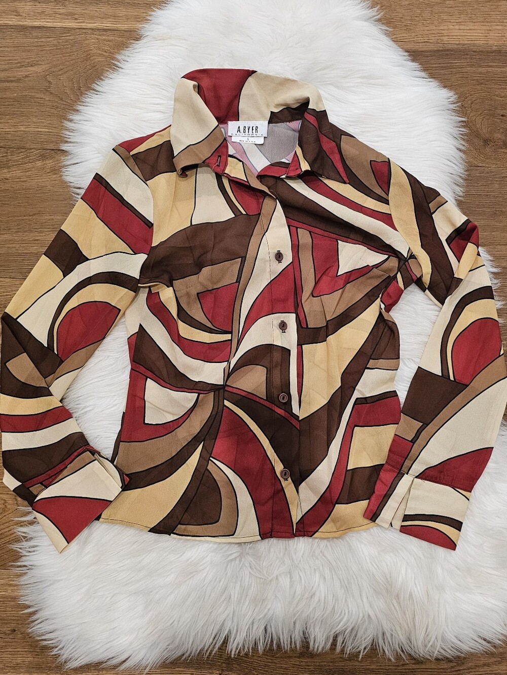 Vintage Byer California Multi-Color Geometric Silk Blouse